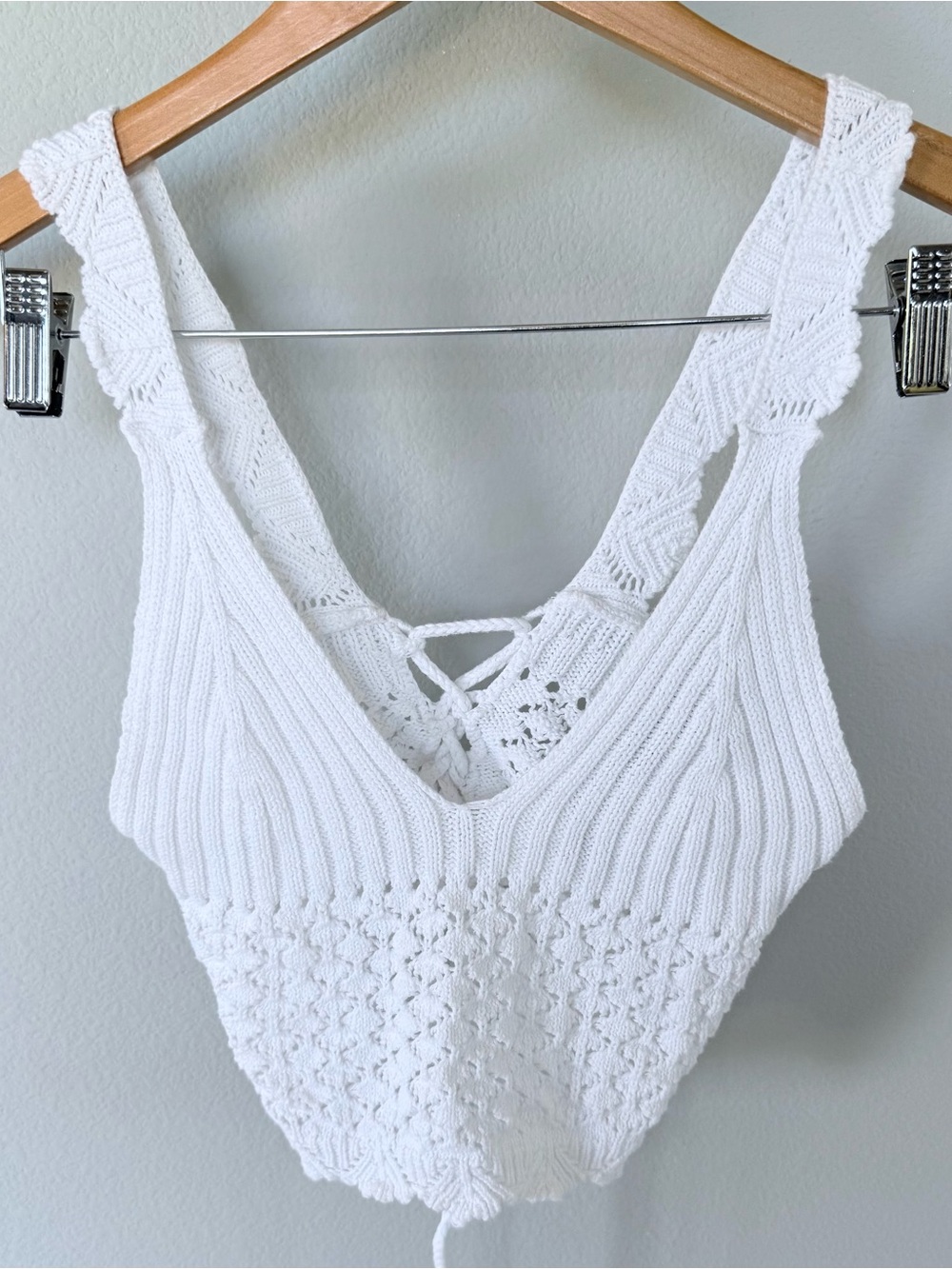 Forever 21 White Crochet Knit Crop Tank β Lace Up Back | Coquette Boho Cottageco